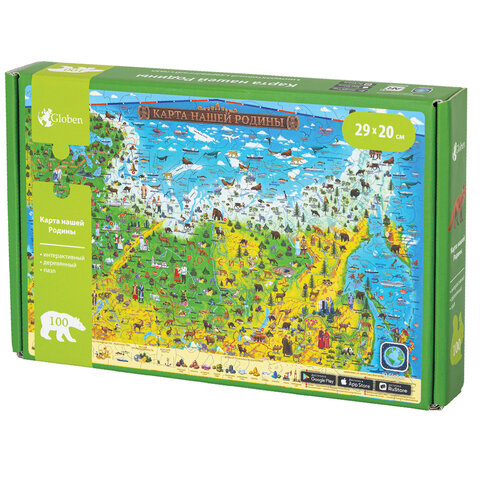 Интерактивная деревянная карта-пазл GLOBEN "Карта нашей Родины", 29х20