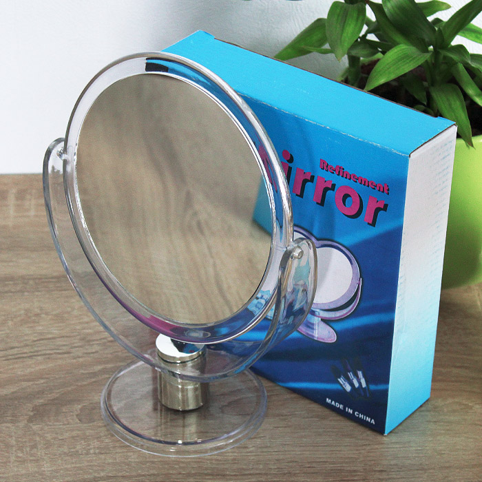 Зеркало настольное круглое d-14см двустороннее пластиковое на ножке ассорти Зеркало настольное круглое d-14см двустороннее пластиковое на ножке ассорти