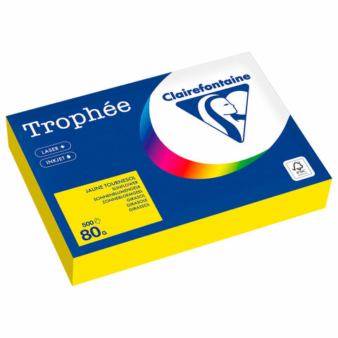 Бумага цветная CLAIREFONTAINE, А4, 80 г/м2, 500 л., интенсив, солнечно-желтый, Бумага цветная CLAIREFONTAINE, А4, 80 г/м2, 500 л., интенсив, солнечно-желтый,