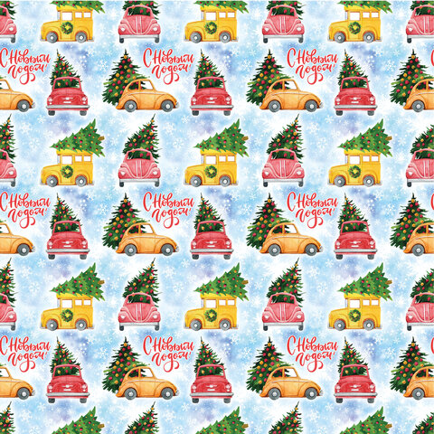 Бумага упаковочная мелованная BIG SIZE новогодняя "Машинки", 0,7х10 м,