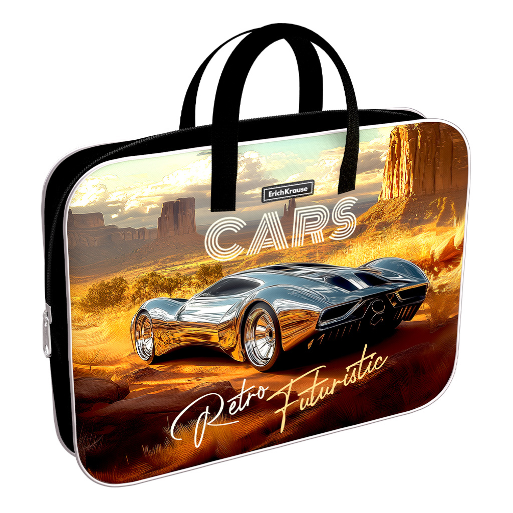 Папка текстильная на молнии ErichKrause с ручками Retro Cars, A4+ Папка текстильная на молнии ErichKrause с ручками Retro Cars, A4+