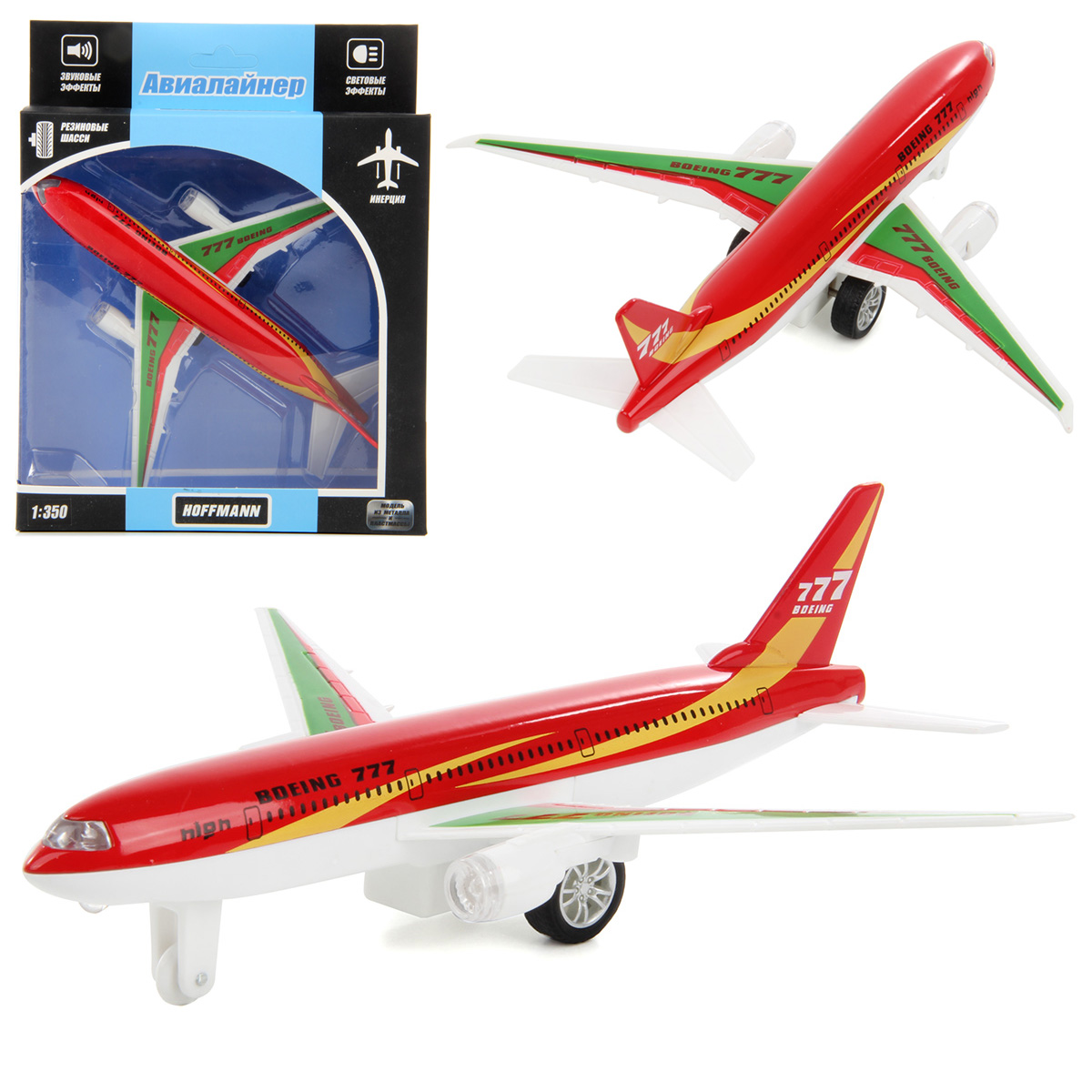 Самолет металлический инерционный со светом и звуком 777 (красный) 1:350 Самолет металлический инерционный со светом и звуком 777 (красный) 1:350