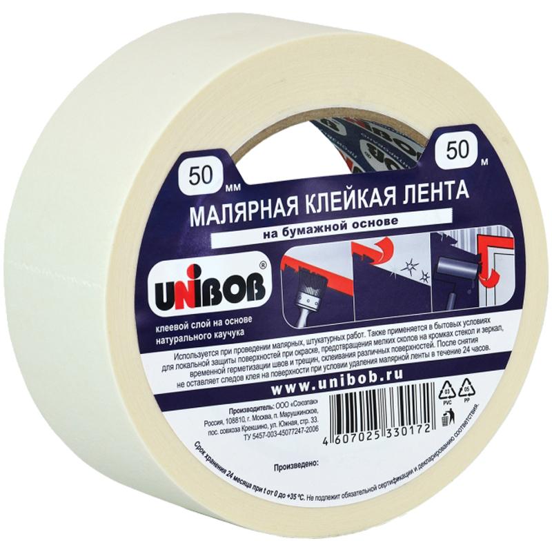 Клейкая лента малярная Unibob, 50мм*50м, инд.упаковка. 28139 Клейкая лента малярная Unibob, 50мм*50м, инд.упаковка. 28139