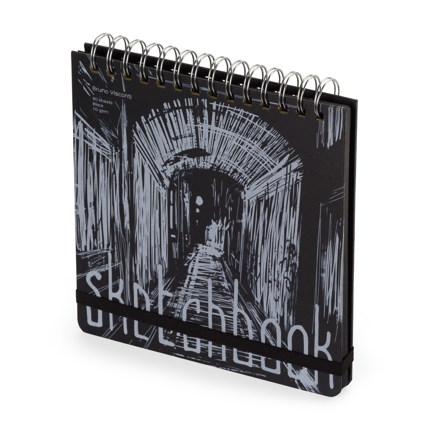 SKETCHBOOK BV, 200х200 мм, 80Л, ЧЕРНЫЙ 110 гр. НА ГРЕБНЕ (4 ВИДА)