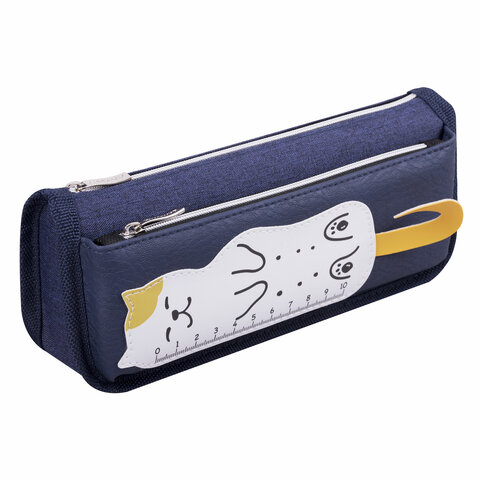 Пенал мягкий ЮНЛАНДИЯ, 2 отделения, полиэстер, "Cats rule", синий, Пенал мягкий ЮНЛАНДИЯ, 2 отделения, полиэстер, "Cats rule", синий,