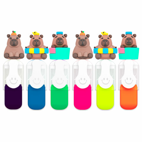 Набор текстовыделителей с топперами 6 ЦВЕТОВ НЕОН, "КАПИБАРЫ", линия