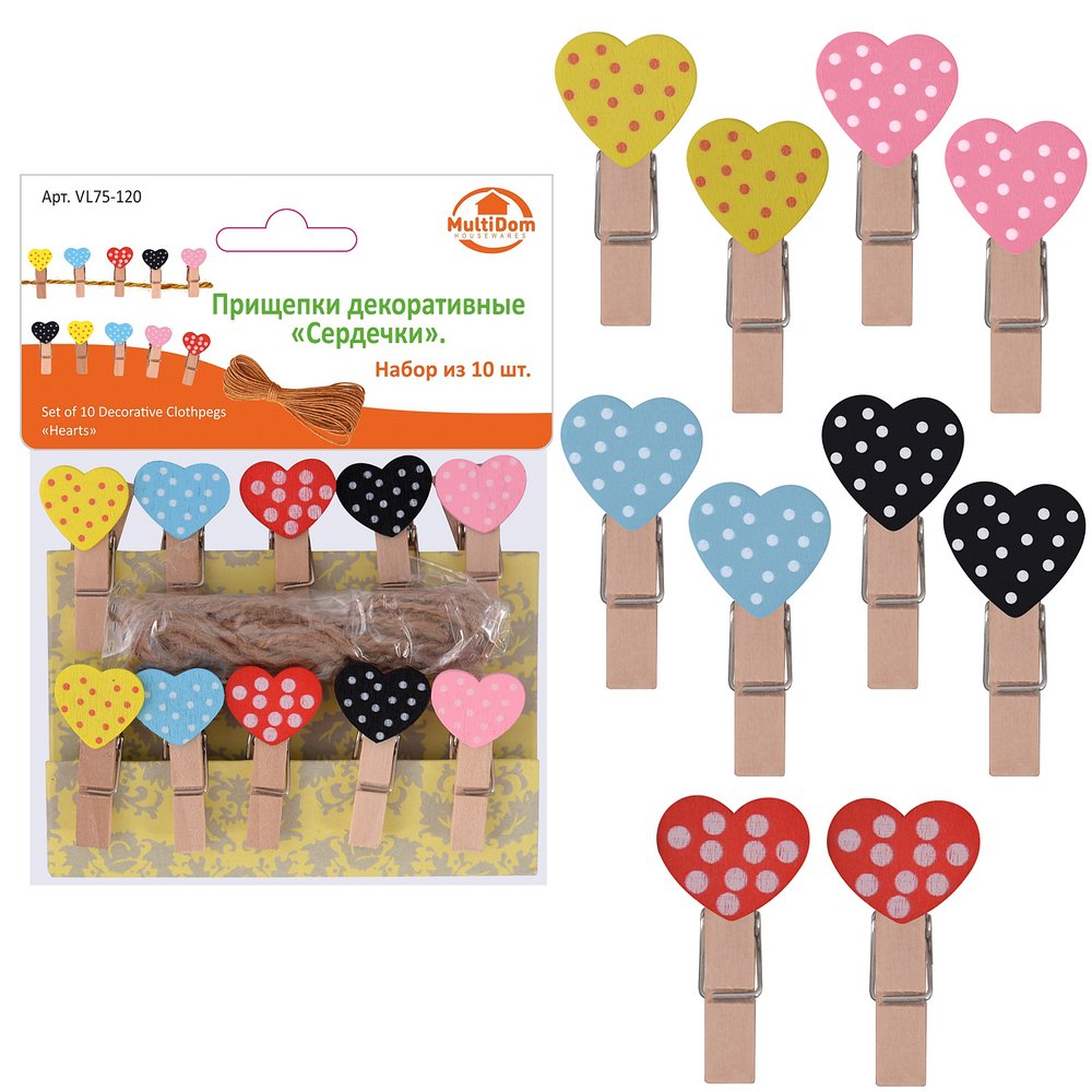 Прищепки декоративные "Сердечки". Набор из 10 штук. Общая длина 3,5см. Прищепки декоративные "Сердечки". Набор из 10 штук. Общая длина 3,5см.