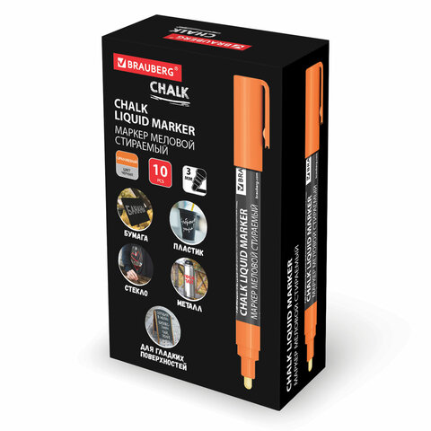Маркер меловой CHALK LIQUID MARKER, ОРАНЖЕВЫЙ, 3 мм, стираемый, BRAUBERG