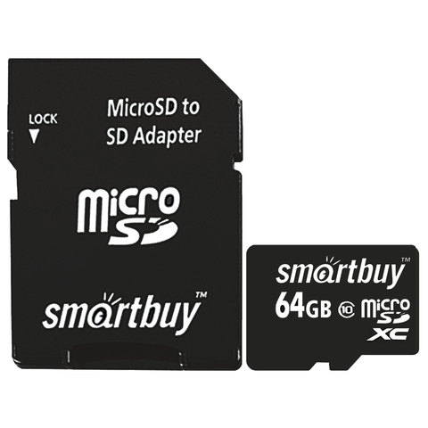 Карта памяти micro SDXC, 64 GB, SMARTBUY, 10 Мб/сек. (class 10), с адаптером, Карта памяти micro SDXC, 64 GB, SMARTBUY, 10 Мб/сек. (class 10), с адаптером,