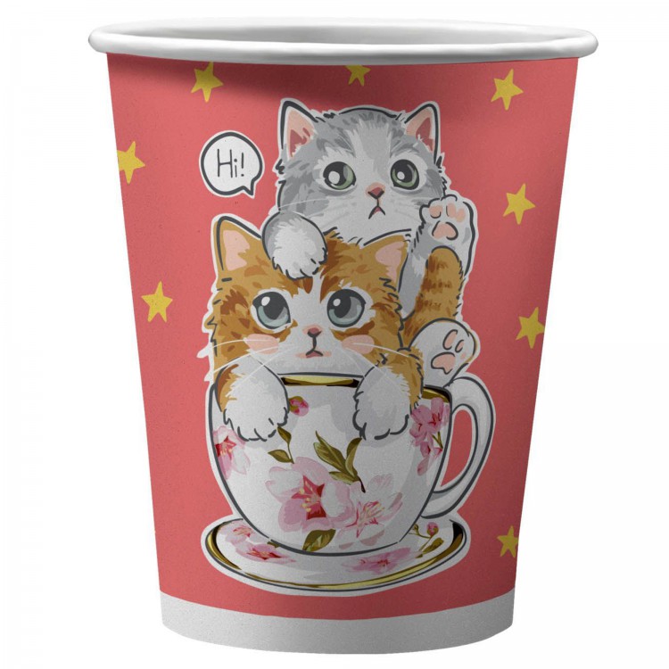 Набор бумажных стаканов Котики на розовом , в т/у пленке, 6 штук*250 мл. Набор бумажных стаканов Котики на розовом , в т/у пленке, 6 штук*250 мл.