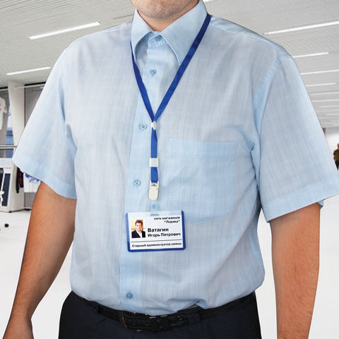 Лента для бейджей, 45 см, съемный пластиковый клип-замок с петелькой, СИНЯЯ, Лента для бейджей, 45 см, съемный пластиковый клип-замок с петелькой, СИНЯЯ,