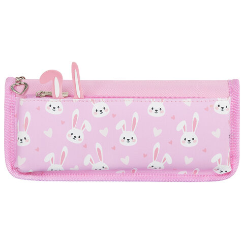 Пенал мягкий ЮНЛАНДИЯ, 2 отделения, полиэстер, Bunnies, розовый, 21х9х6 см,