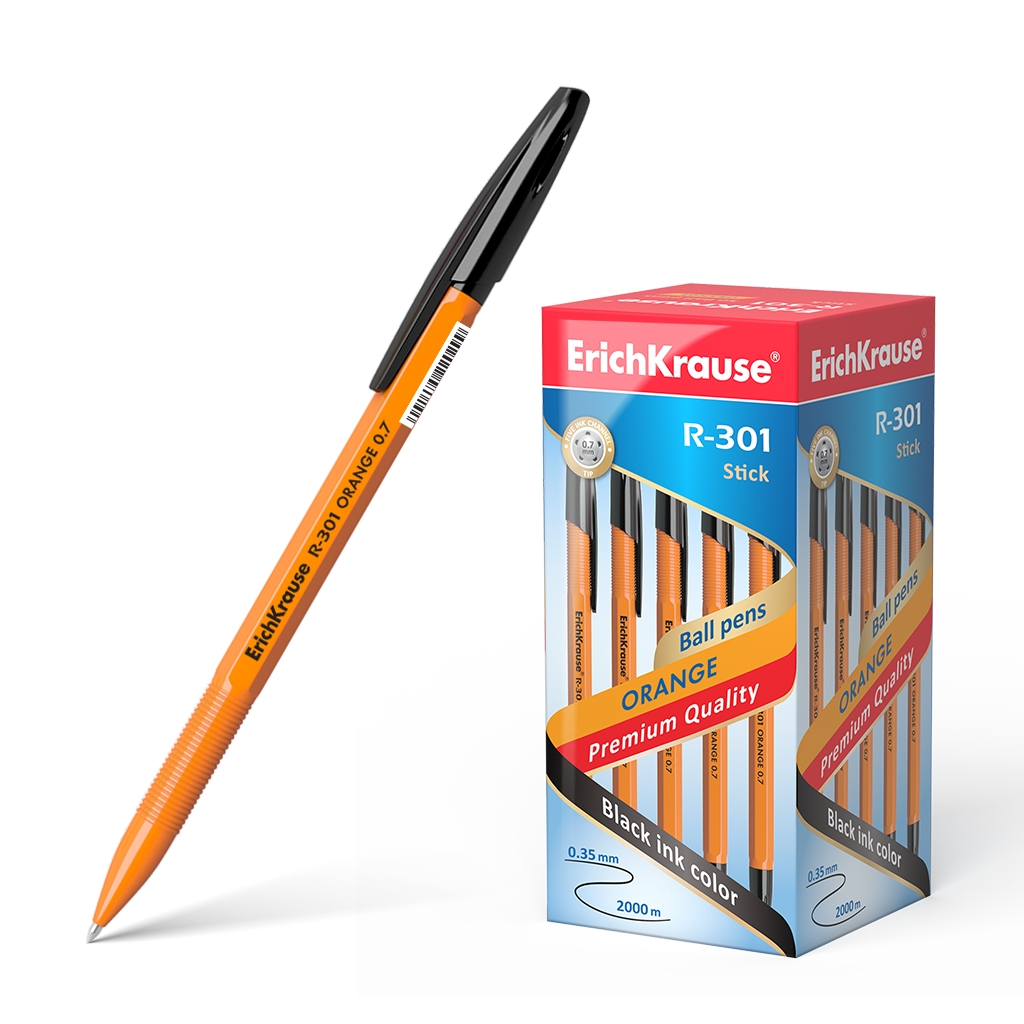 Ручка шариковая ErichKrause® R-301 Orange Stick 0.7, цвет чернил черный (в Ручка шариковая ErichKrause® R-301 Orange Stick 0.7, цвет чернил черный (в