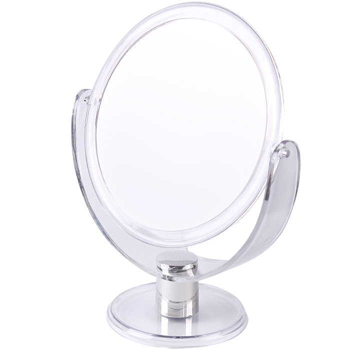 Зеркало настольное круглое d-14см двустороннее пластиковое на ножке ассорти Зеркало настольное круглое d-14см двустороннее пластиковое на ножке ассорти