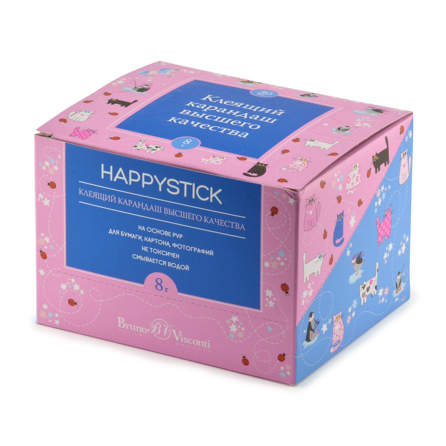 Клей-карандаш на PVP основе "Happy" 8 г Клей-карандаш на PVP основе "Happy" 8 г