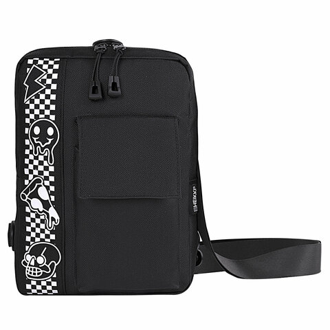Сумка на плечо HEIKKI TORRENT (ХЕЙКИ) с карманом, Chess emoji, черная, 25х18х3 Сумка на плечо HEIKKI TORRENT (ХЕЙКИ) с карманом, Chess emoji, черная, 25х18х3