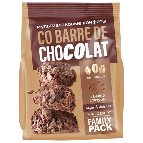 Конфеты мультизлаковые CO BARRE DE CHOCOLAT с темной глазурью, 135 г, Конфеты мультизлаковые CO BARRE DE CHOCOLAT с темной глазурью, 135 г,