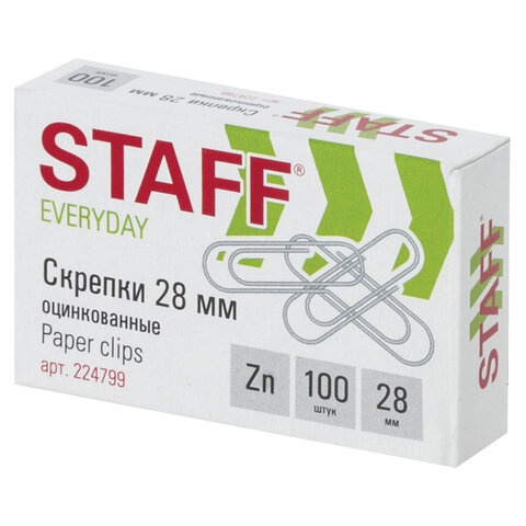 Скрепки STAFF, 28 мм, оцинкованные, 100 шт., в картонной коробке, Россия, 224799 Скрепки STAFF, 28 мм, оцинкованные, 100 шт., в картонной коробке, Россия, 224799