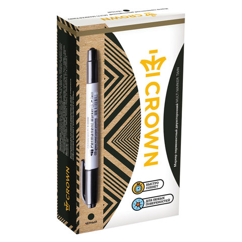 Маркер перманентный CROWN двусторонний "Multi Marker Twin", ЧЕРНЫЙ,