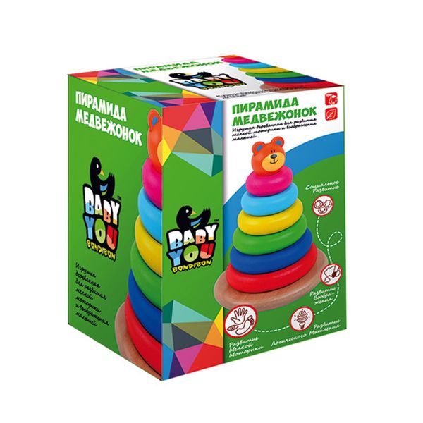 Игрушка деревянная пирамида Мишка, Bondibon, BOX 12,5х12,5х19 см., арт. Игрушка деревянная пирамида Мишка, Bondibon, BOX 12,5х12,5х19 см., арт.