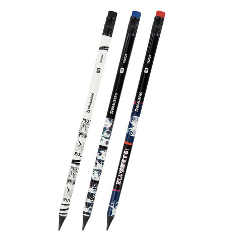 Карандаш чернографитный с принтом BRAUBERG "MANGA", 1 шт., HB, с