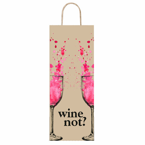 Крафт-пакет бумажный "Wine not?" 15х8х39 см, с кручеными ручками, Крафт-пакет бумажный "Wine not?" 15х8х39 см, с кручеными ручками,