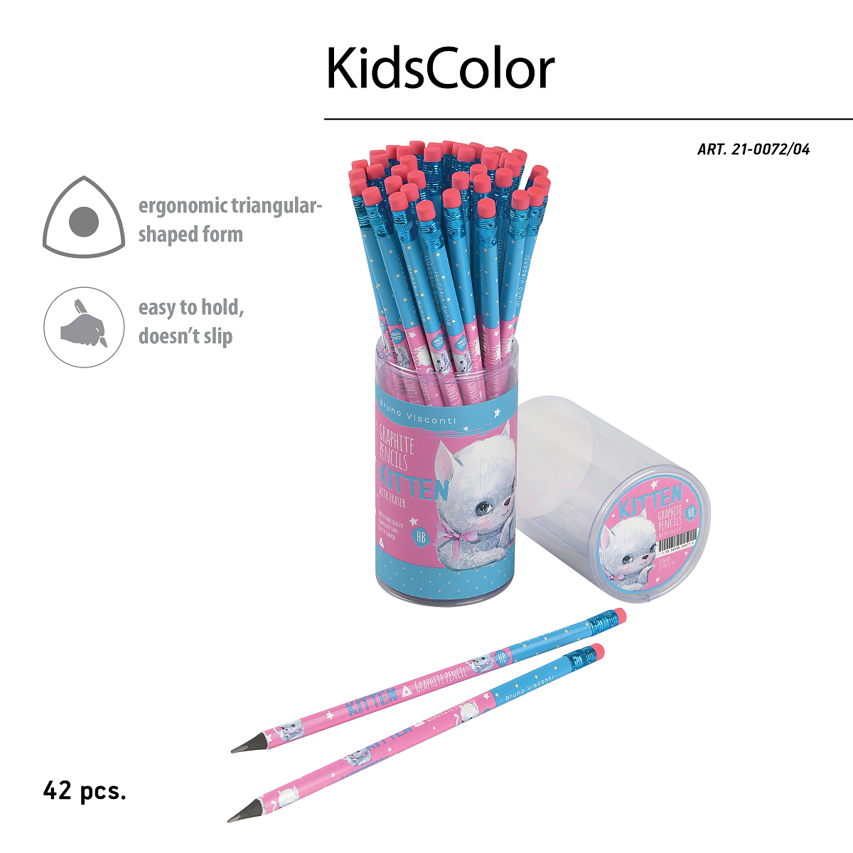 КАРАНДАШ ЧЕРНОГРАФИТОВЫЙ С ЛАСТИКОМ "Kids Color. Кошка с бантом" HB