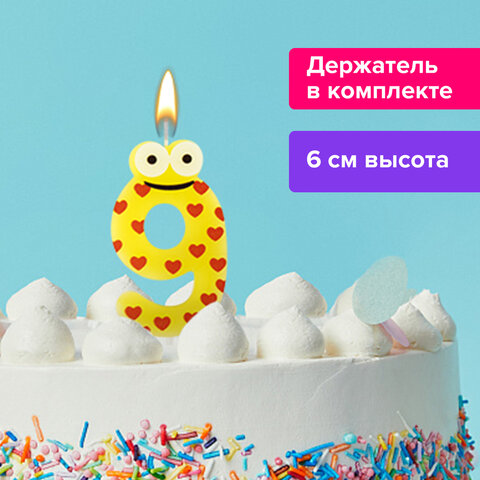 Свеча-цифра для торта "9" "С глазками", 6 см, ЗОЛОТАЯ Свеча-цифра для торта "9" "С глазками", 6 см, ЗОЛОТАЯ