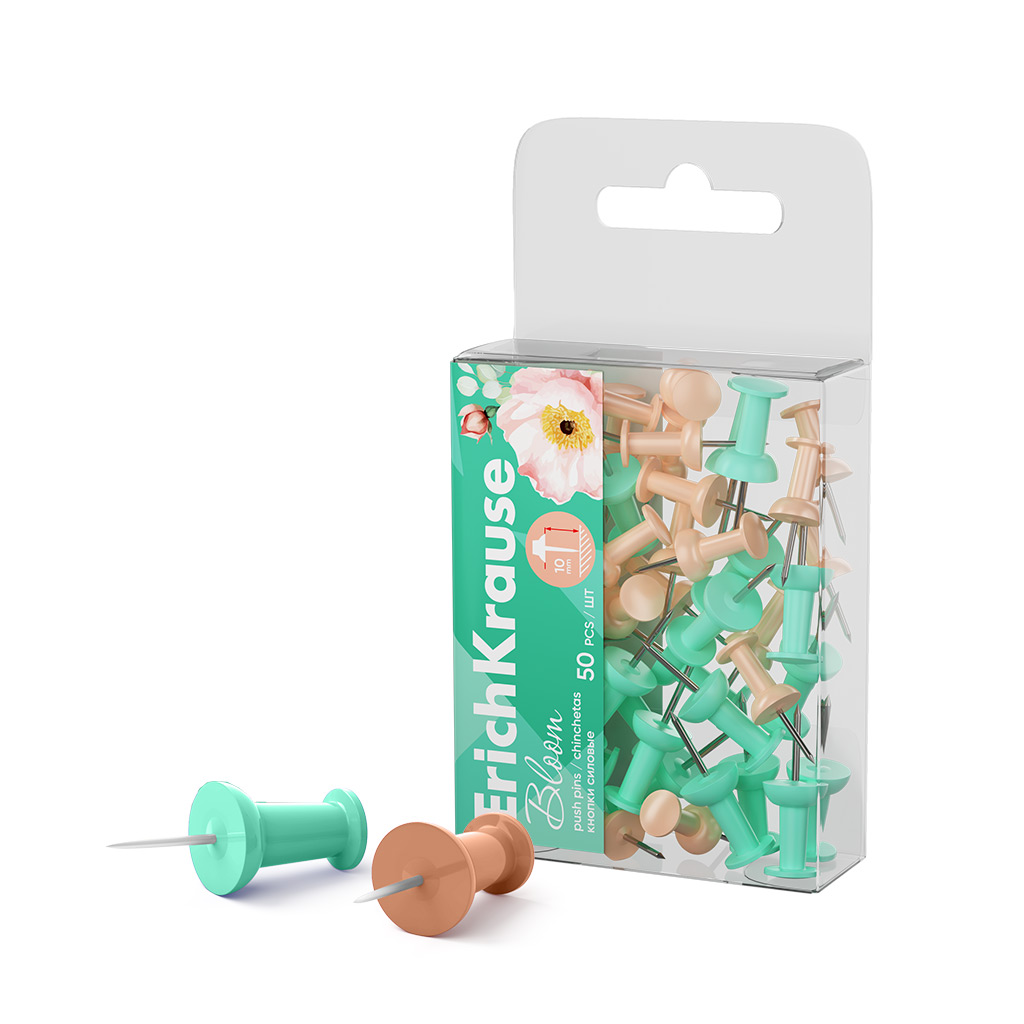 Кнопки силовые Erich Krause Pastel Bloom, ассорти (в пэт-боксе по 50 штук) Кнопки силовые Erich Krause Pastel Bloom, ассорти (в пэт-боксе по 50 штук)