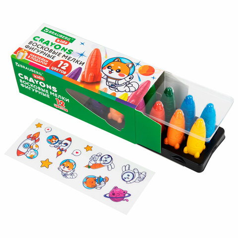 Восковые мелки фигурные BRAUBERG KIDS "РАКЕТА", НАБОР 12 цветов + Восковые мелки фигурные BRAUBERG KIDS "РАКЕТА", НАБОР 12 цветов +