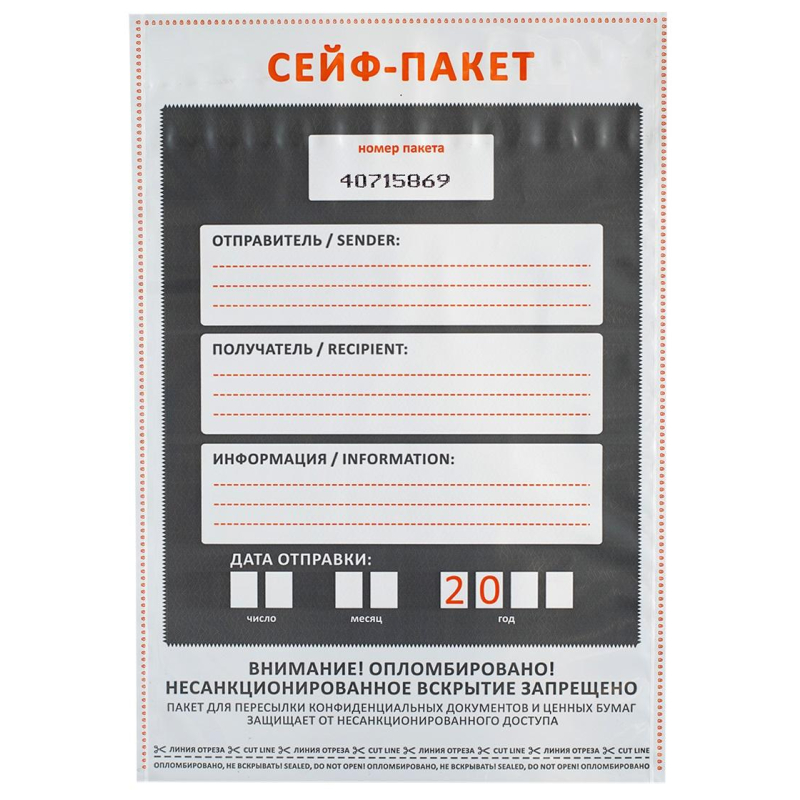 Сейф-пакет размер 205x295, 50 мкм, 100 шт/уп Сейф-пакет размер 205x295, 50 мкм, 100 шт/уп