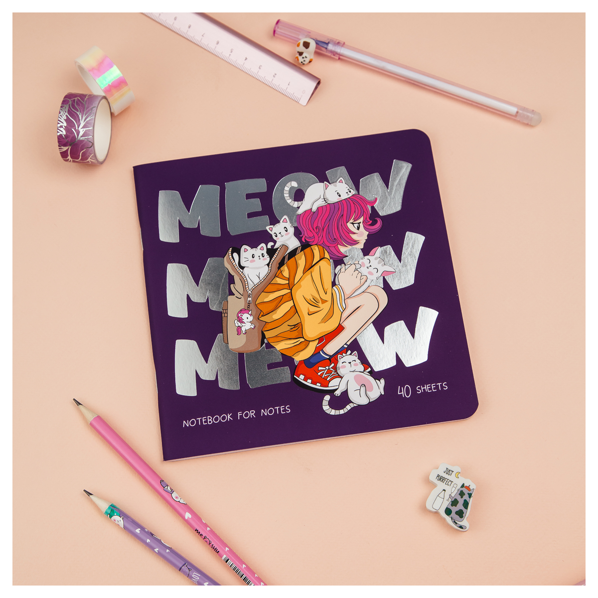 Записная книжка 170*170 мм 40л. на скрепке MESHU "Meow", soft-touch Записная книжка 170*170 мм 40л. на скрепке MESHU "Meow", soft-touch