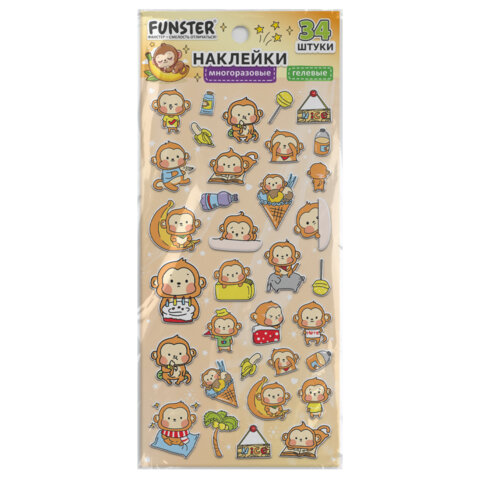 Наклейки гелевые "Зверяшки-обаяшки", 17,5х9 см, ассорти 12 видов,