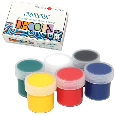 Краски акриловые художественные "Декола", 6 цветов по 20 мл, в Краски акриловые художественные "Декола", 6 цветов по 20 мл, в