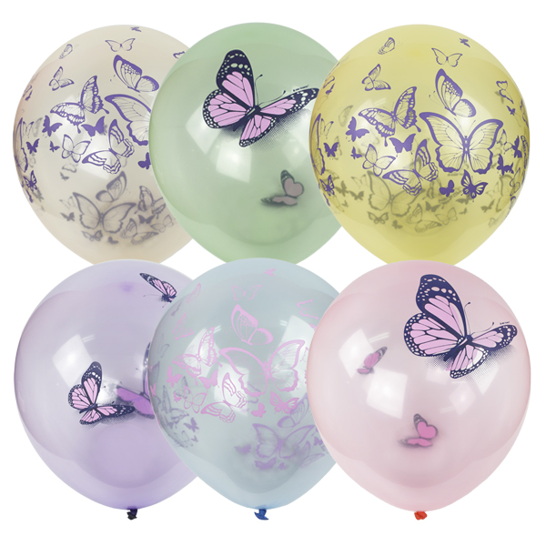 12"/30см Кристалл Bubble ассорти рис Бабочки 25шт 12"/30см Кристалл Bubble ассорти рис Бабочки 25шт