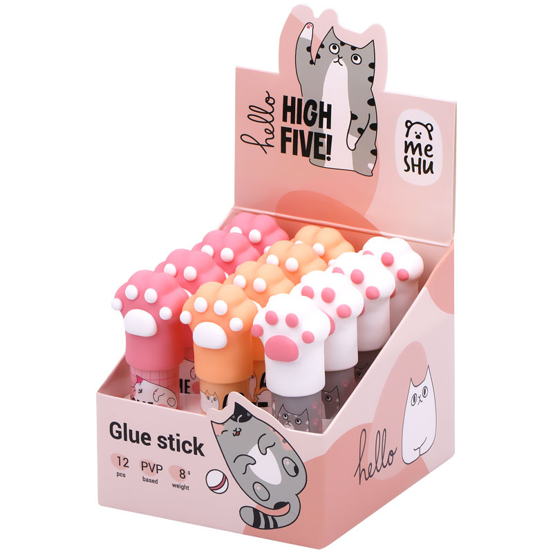 Клей-карандаш MeShu с топпером "Paw" ассорти, 8г., дисплей бокс, ПВП Клей-карандаш MeShu с топпером "Paw" ассорти, 8г., дисплей бокс, ПВП