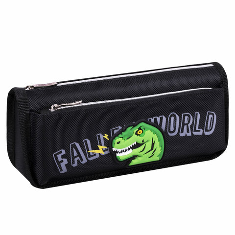 Пенал мягкий ЮНЛАНДИЯ, 2 отделения, полиэстер, "Dino doom", черный, Пенал мягкий ЮНЛАНДИЯ, 2 отделения, полиэстер, "Dino doom", черный,