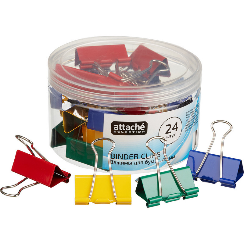 Зажим для бумаг Attache Selection, 41мм, 24 шт, цветные, пласт.уп Зажим для бумаг Attache Selection, 41мм, 24 шт, цветные, пласт.уп
