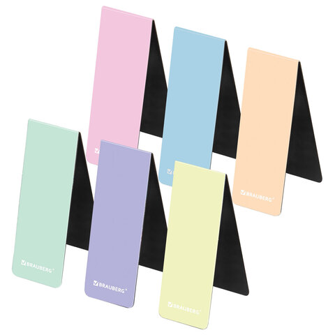 Закладки для книг МАГНИТНЫЕ, "PASTEL", набор 6 штук, 60x20 мм,