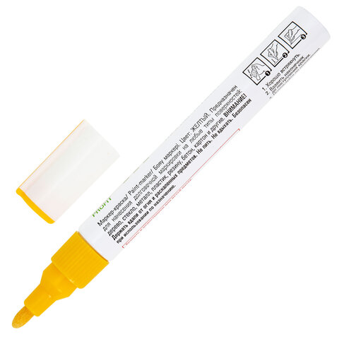 Маркер-краска лаковый (paint marker) 2-4 мм, ЖЕЛТЫЙ, НИТРО-ОСНОВА, STAFF PROFIT,