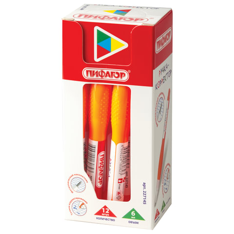 Ручка-корректор ПИФАГОР, 6 мл, металлический наконечник, 227145 Ручка-корректор ПИФАГОР, 6 мл, металлический наконечник, 227145
