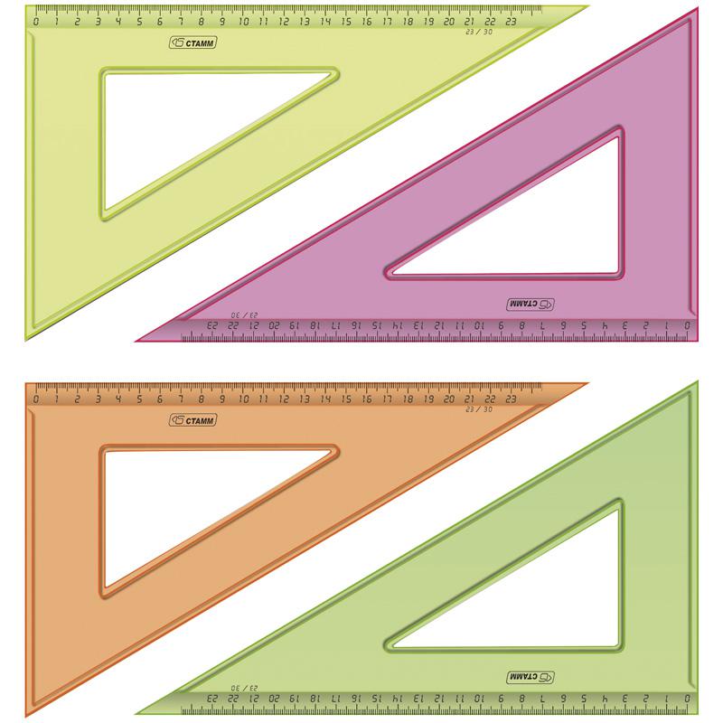 Треугольник 30°, 23см, прозрачный флуоресцентный, 4цв.: ТК54 штр.: Треугольник 30°, 23см, прозрачный флуоресцентный, 4цв.: ТК54 штр.: