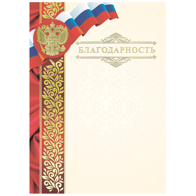 Благодарность А4, BG, мелованный картон, конгрев, тиснение фольгой Благодарность А4, BG, мелованный картон, конгрев, тиснение фольгой