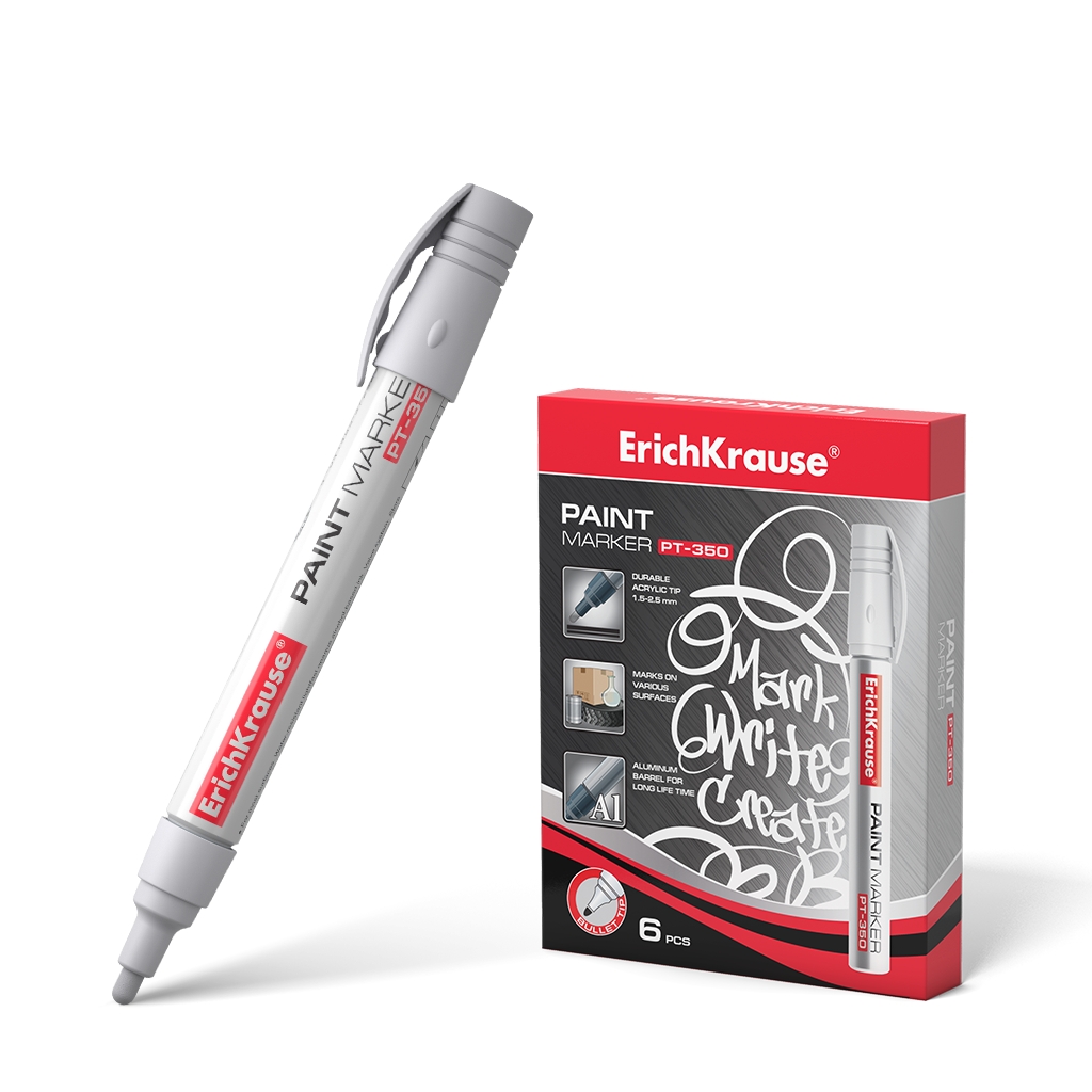 Маркер-краска Erich Krause® PT-350, цвет чернил белый (коробка 6 шт.) Маркер-краска Erich Krause® PT-350, цвет чернил белый (коробка 6 шт.)
