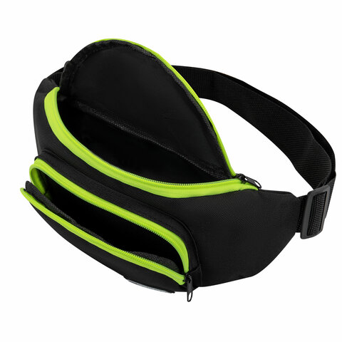 Сумка на пояс HEIKKI RIO (ХЕЙКИ), карман, регулируемый ремень, черная/салатовая, Сумка на пояс HEIKKI RIO (ХЕЙКИ), карман, регулируемый ремень, черная/салатовая,