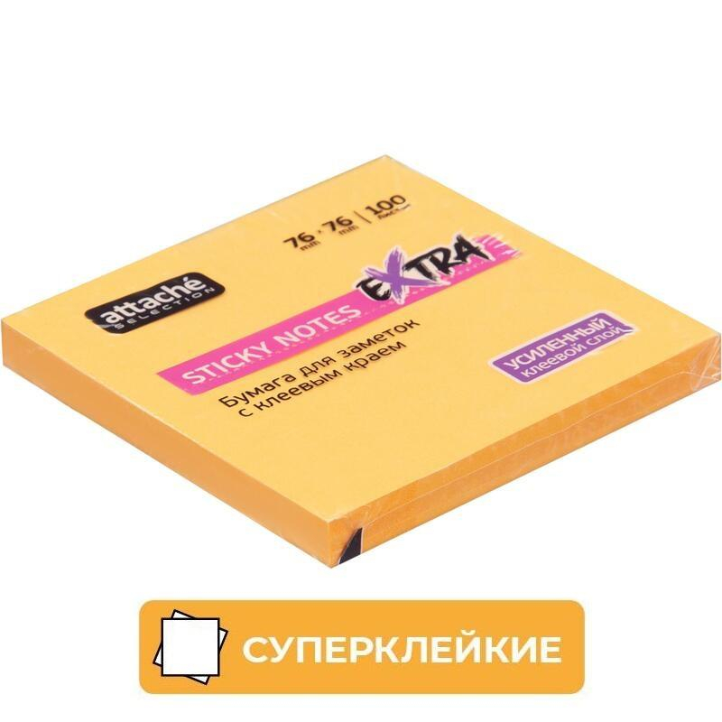 Стикеры Attache Selection Extra с клеевым краем 76х76, неон, оранж. 100л Стикеры Attache Selection Extra с клеевым краем 76х76, неон, оранж. 100л