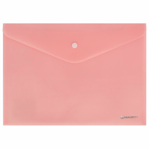 Папка-конверт с кнопкой BRAUBERG "Pastel", А4, матовая непрозрачная,