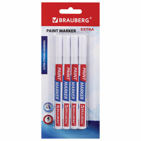 Маркер-краска лаковый EXTRA (paint marker) 2 мм, БЕЛЫЕ, НАБОР 4 шт., BRAUBERG, Маркер-краска лаковый EXTRA (paint marker) 2 мм, БЕЛЫЕ, НАБОР 4 шт., BRAUBERG,