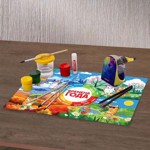Настольное покрытие BRAUBERG KIDS, А3+, пластик, 46x33 см, "Кот-энтузиаст