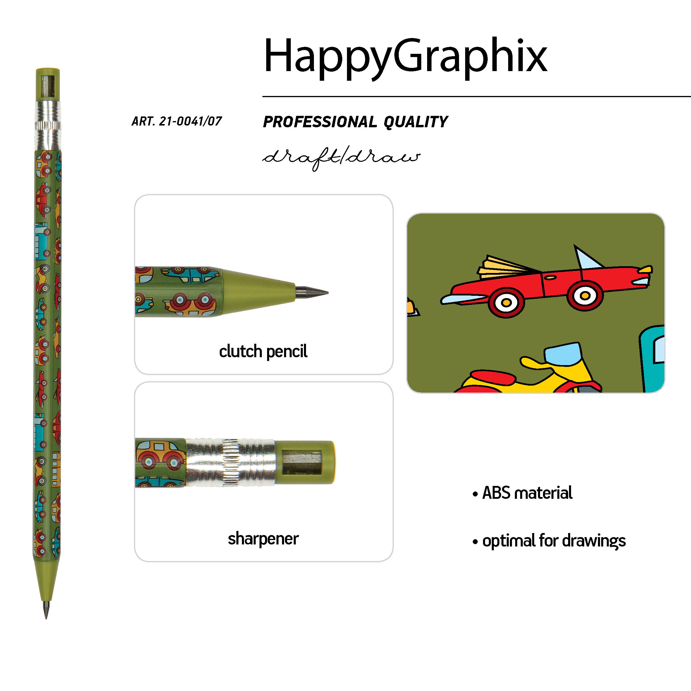 КАРАНДАШ МЕХАНИЧЕСКИЙ ЦАНГОВЫЙ С ТОЧИЛКОЙ "FunGraphix. Машинки" 2 ММ КАРАНДАШ МЕХАНИЧЕСКИЙ ЦАНГОВЫЙ С ТОЧИЛКОЙ "FunGraphix. Машинки" 2 ММ